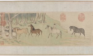 Hästar och hästskötare som korsar en flod, Yuan eller tidig Ming-dynastin, 1300-talet